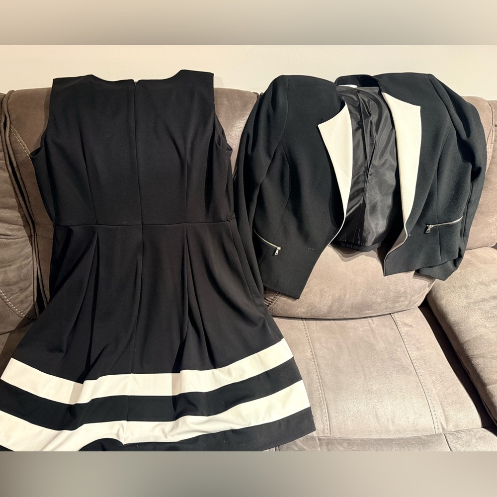 Calvin Klein Elegant Black and White Women's Dress and Blazer Set Size 14W